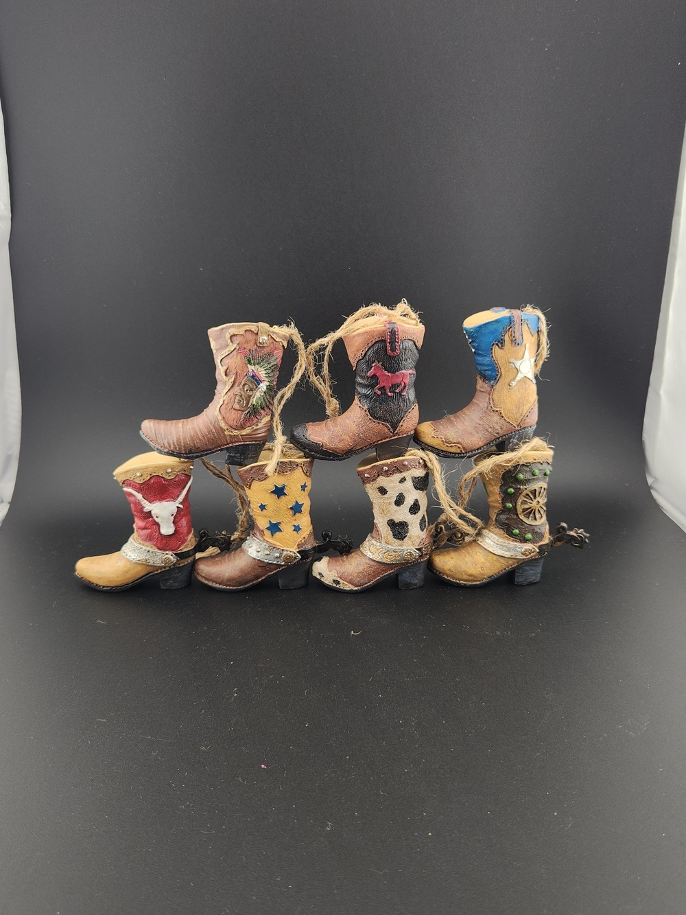 Western Cowboy Boot Ornament Set Of 7 - Multicolor Holiday Decorations
